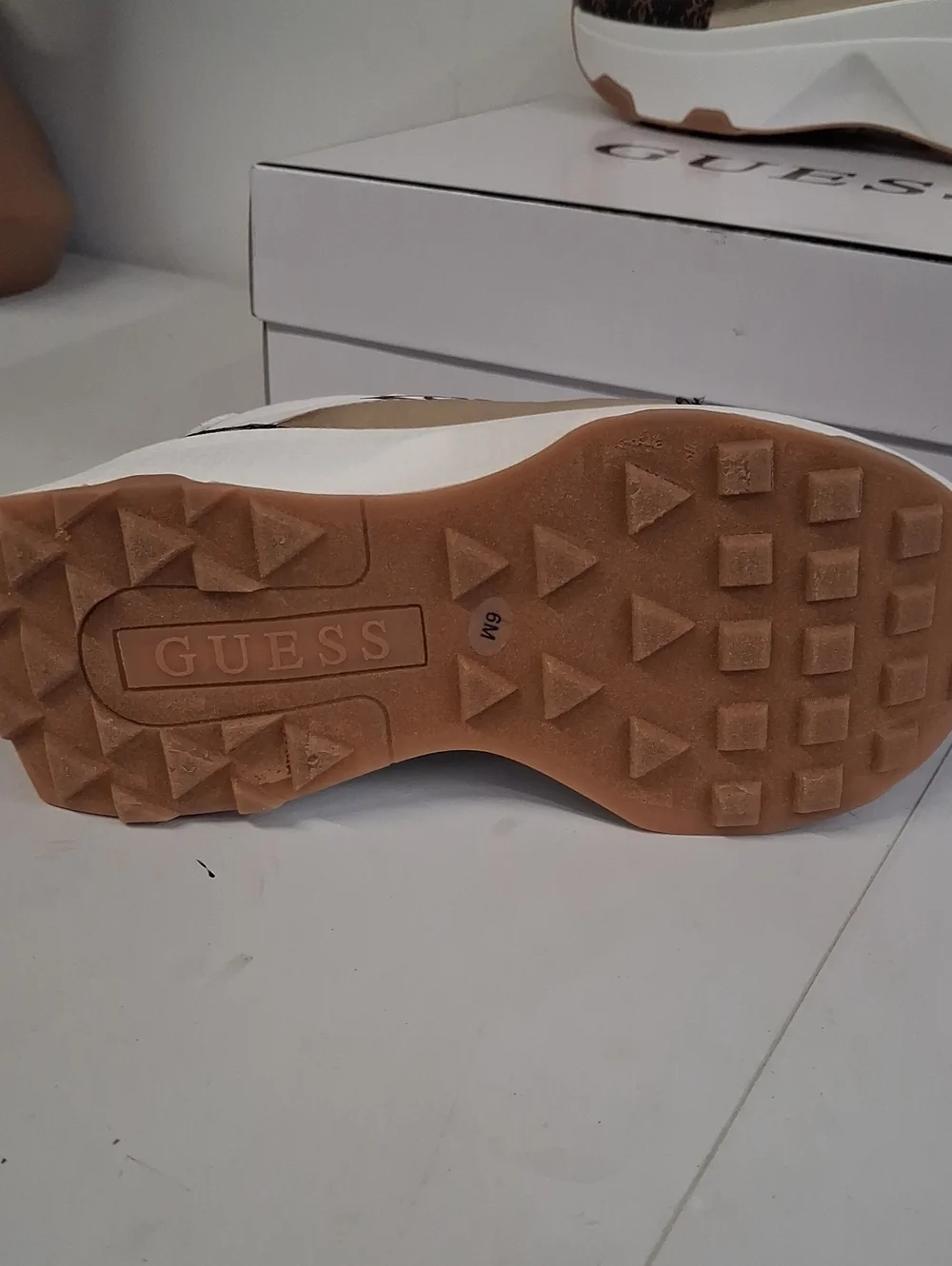 NWT GUESS White, Brown & Gold Platform Sneakers